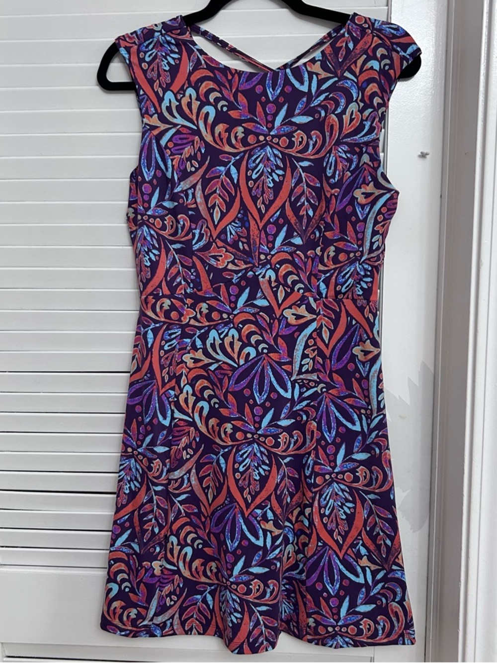 Title Nine Purple Floral-Print A-Line Dress Athleisure Swim Dress SMall
